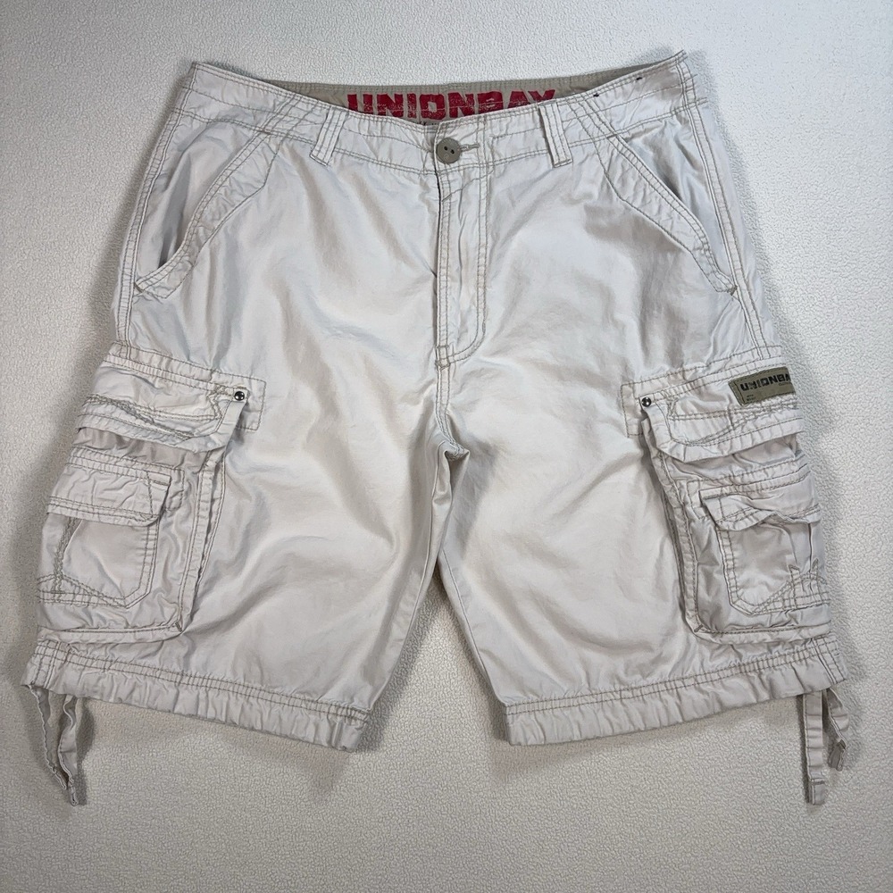 UNIONBAY Keaton 10" Cargo Shorts Men's 34 Off-White 100% Cotton Utility Y2K